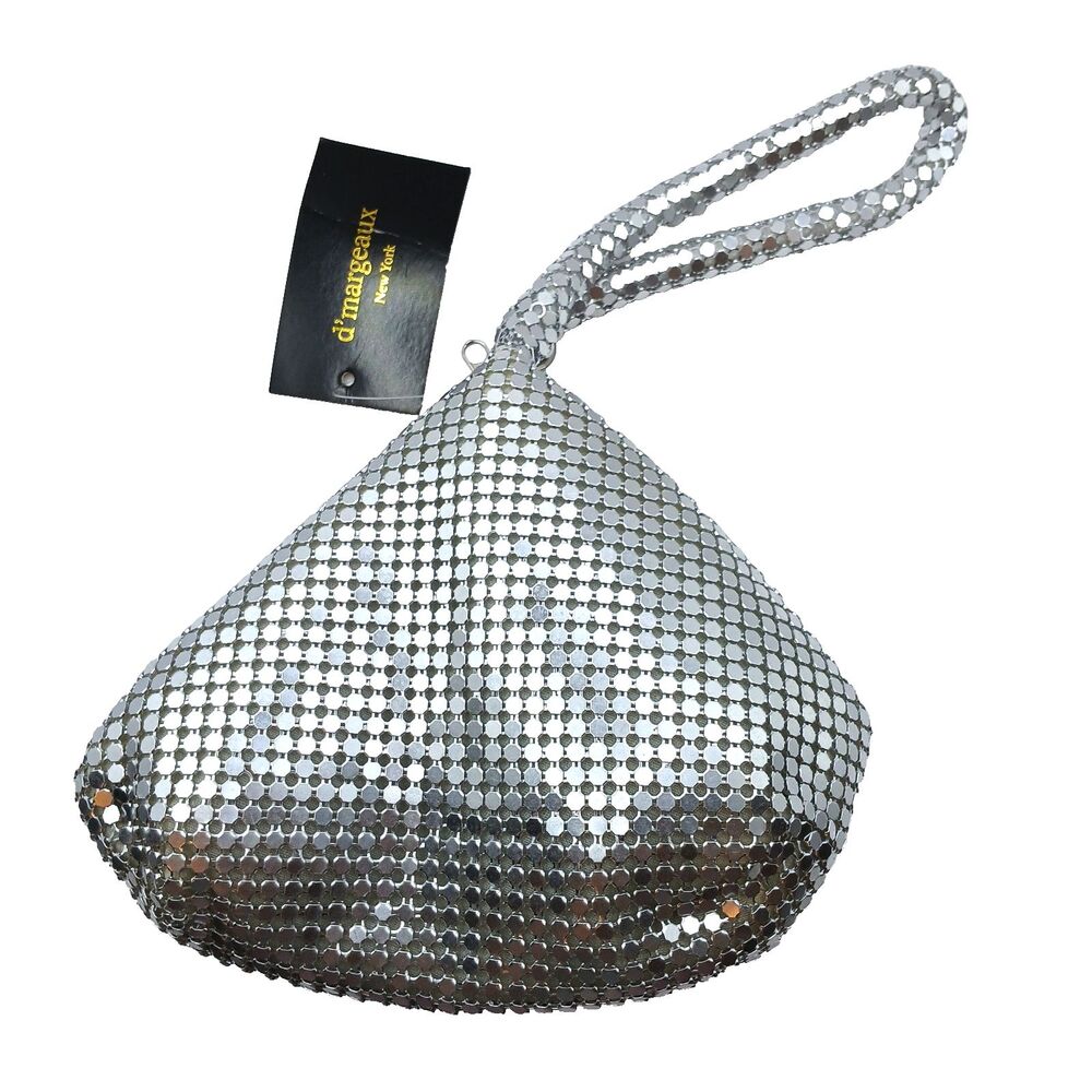 D'Margeaux New York Women's Evening Bag Silver Metal Mesh Retro Flapper 6x7" NWT